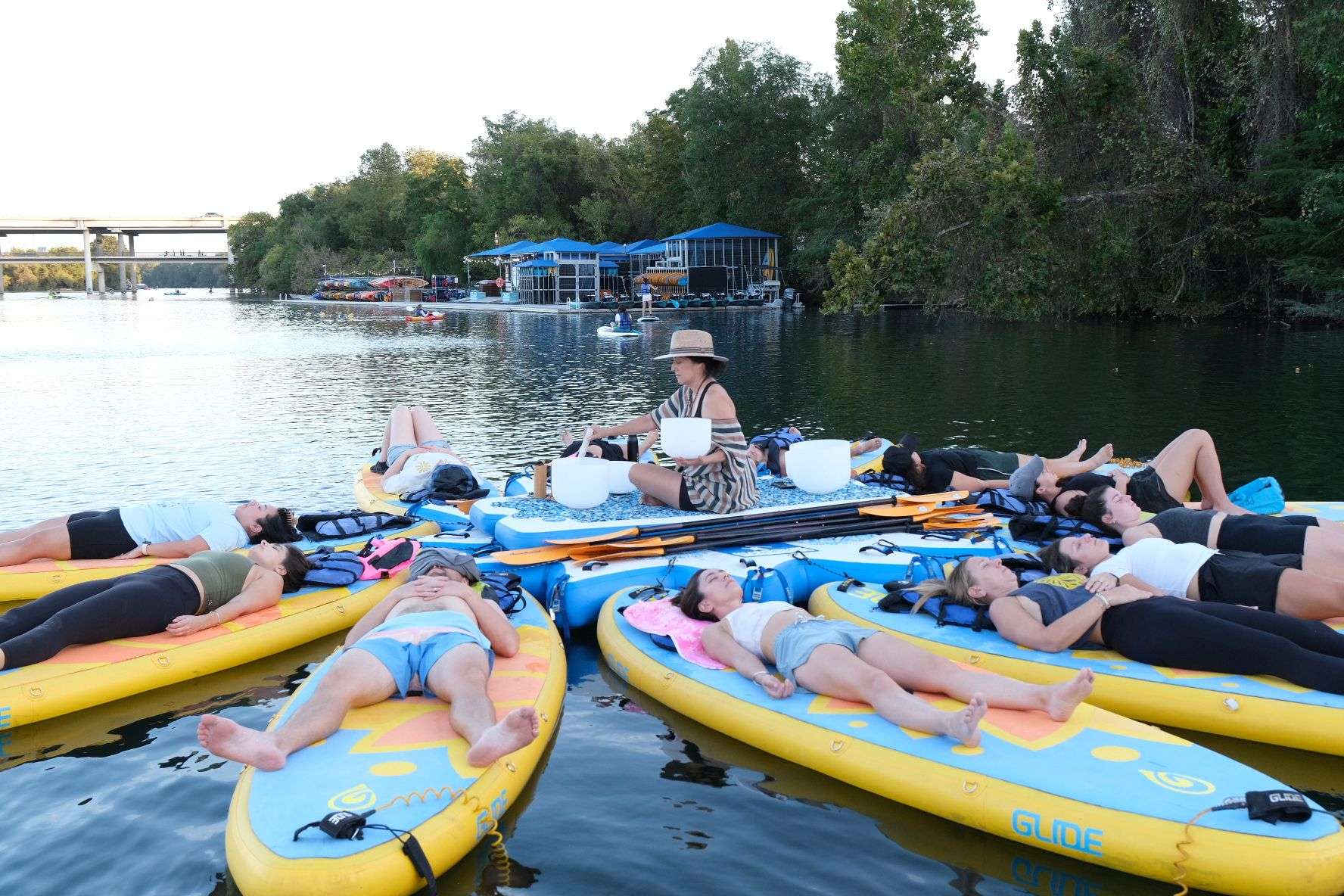 ATX Yoga Girl X Rowing Dock Floating Soundbath - Austin Monthly Magazine